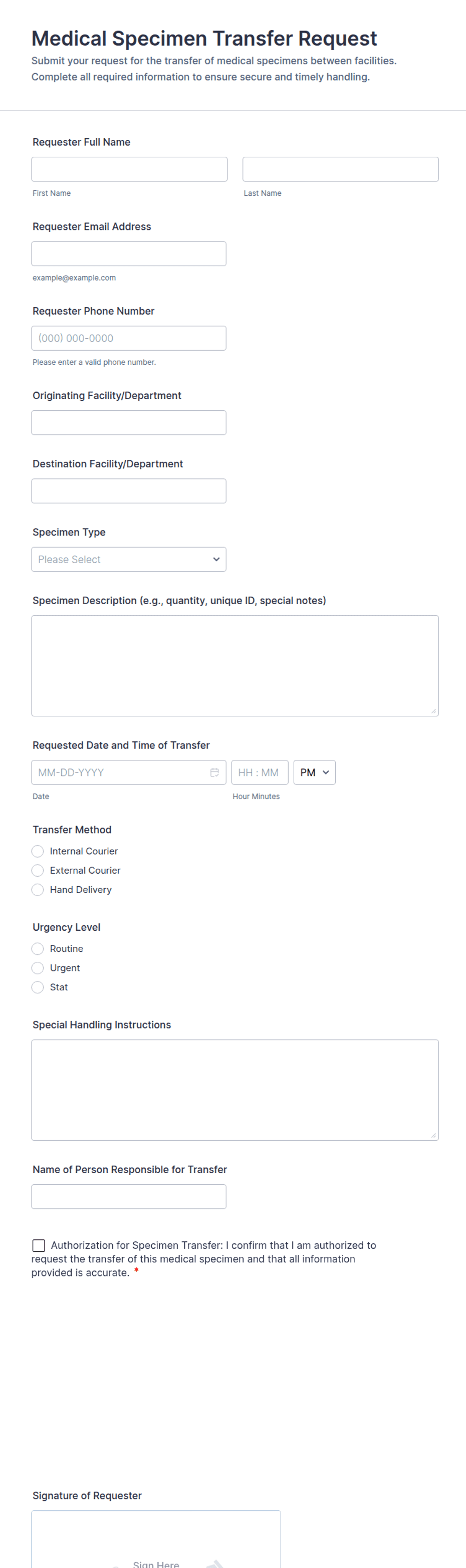 Medical Specimen Transfer Request Form Template | Jotform
