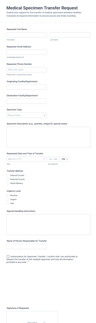 Medical Specimen Transfer Request Form Template