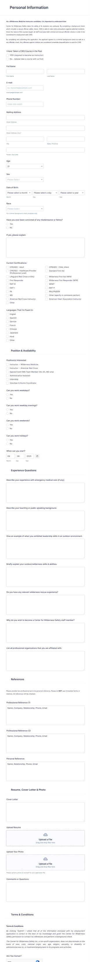 Medical Staff Application Form Template