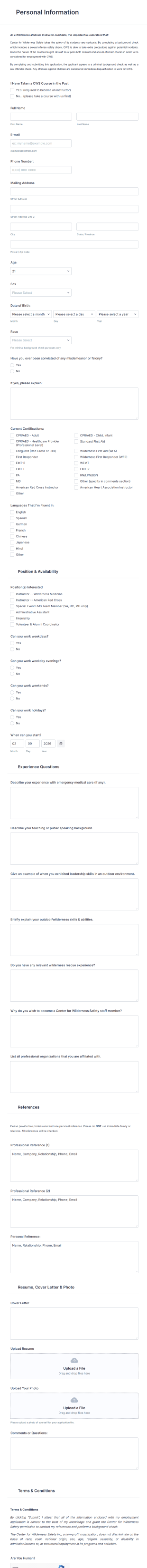 Medical Staff Application Form Template