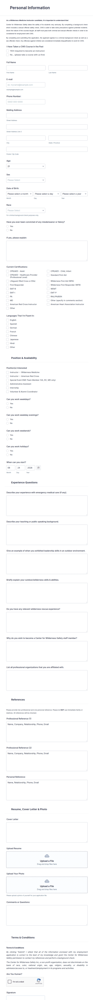 Medical Staff Application Form Template