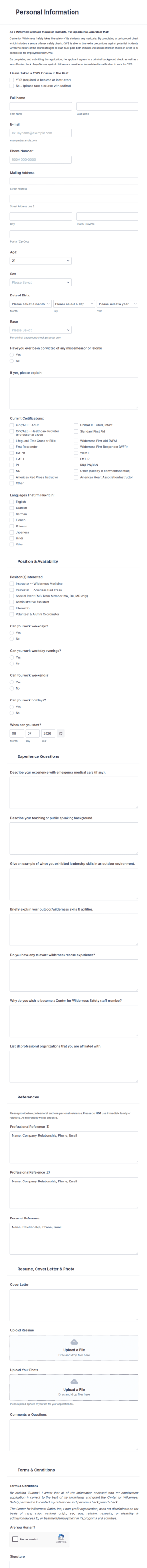 Medical Staff Application Form Template