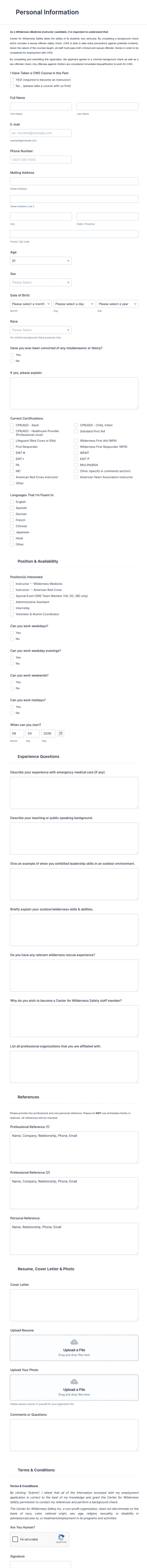 Medical Staff Application Form Template