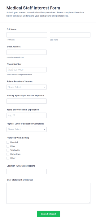 Medical Staff Interest Form Template