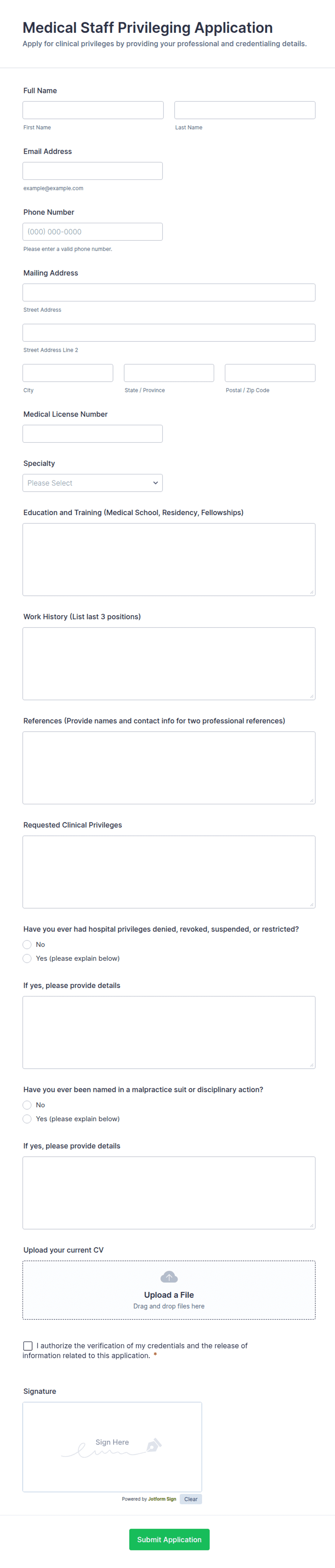 Medical Staff Privileging Application Form Template | Jotform
