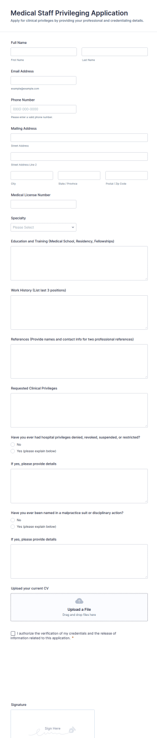 Medical Staff Privileging Application Form Template