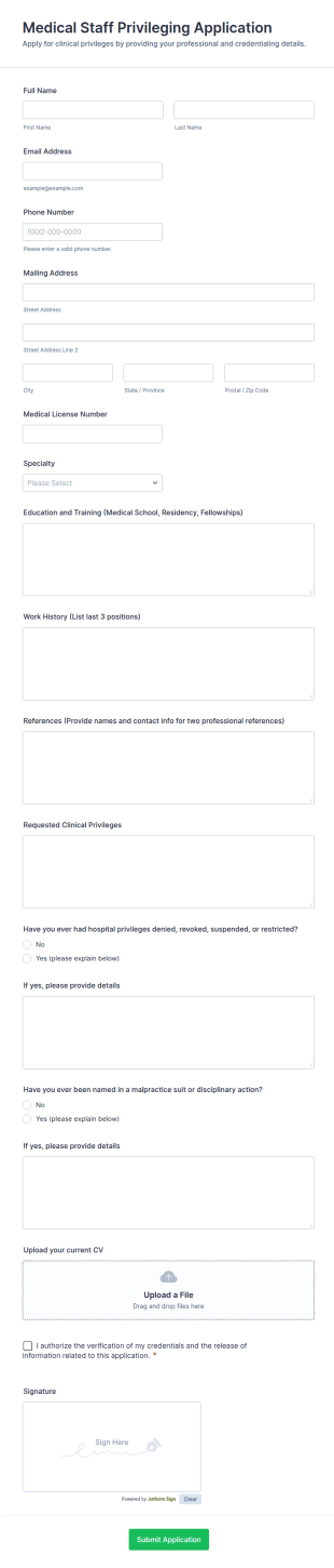 Medical Staff Privileging Application Form Template