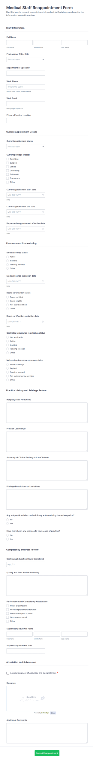 Medical Staff Reappointment Form Template