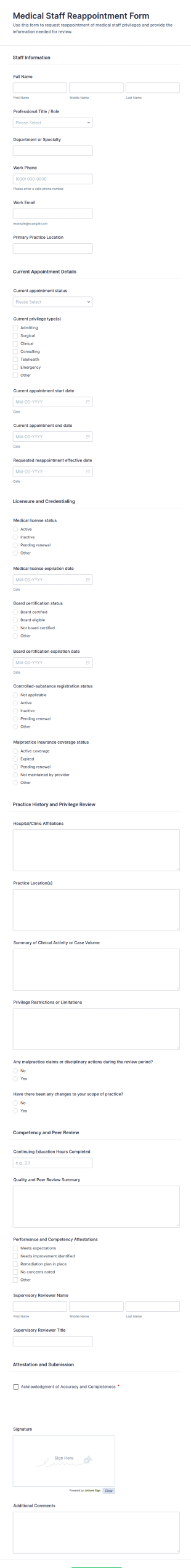 Medical Staff Reappointment Form Template