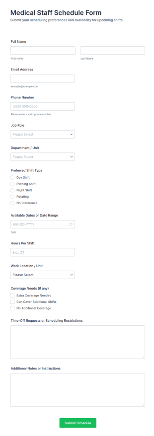 Medical Staff Schedule Form Template