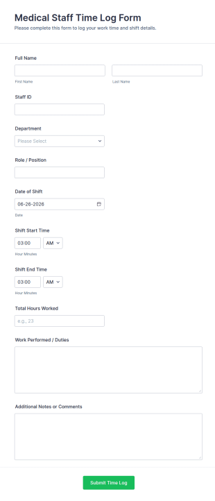 Medical Staff Time Log Form Template