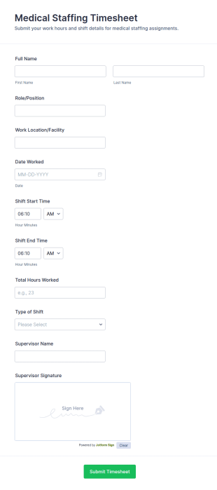 Medical Staffing Timesheet Form Template
