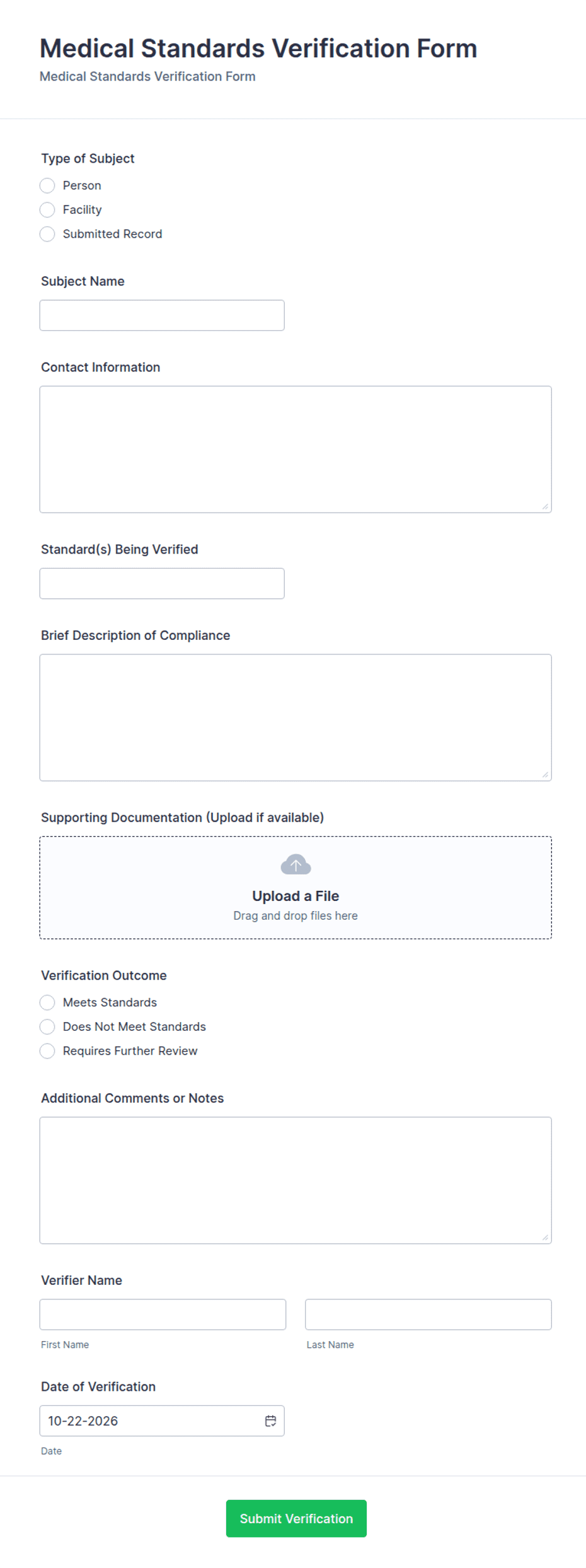 Medical Standards Verification Form Template | Jotform