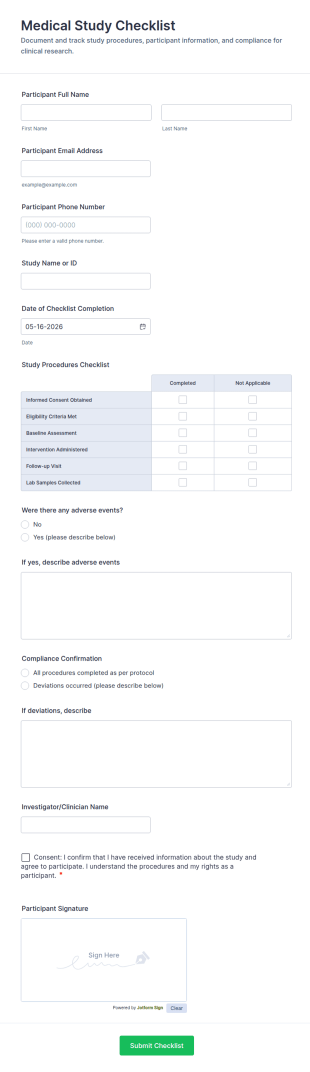 Medical Study Checklist Form Template