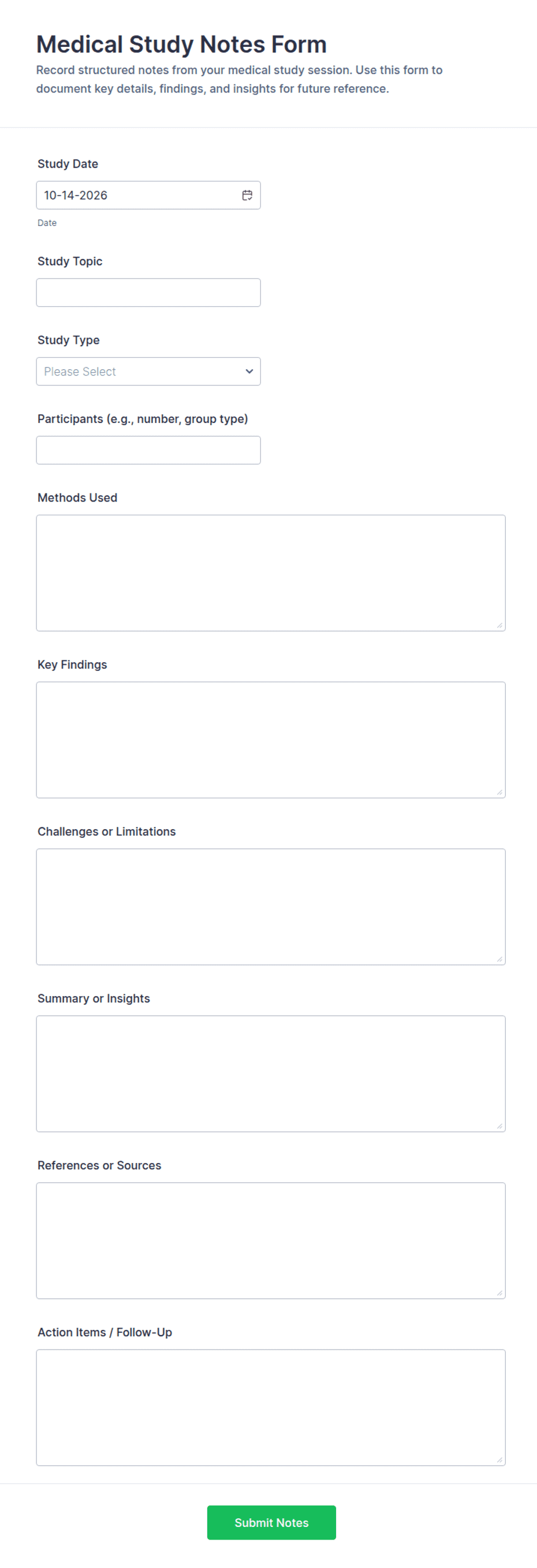 Medical Study Notes Form Template | Jotform
