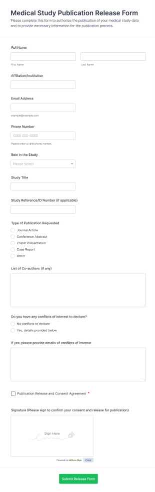 Medical Study Publication Release Form Template