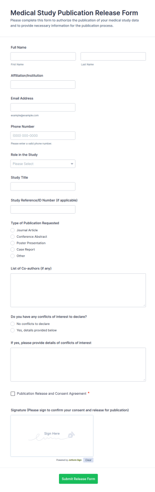 Medical Study Publication Release Form Template