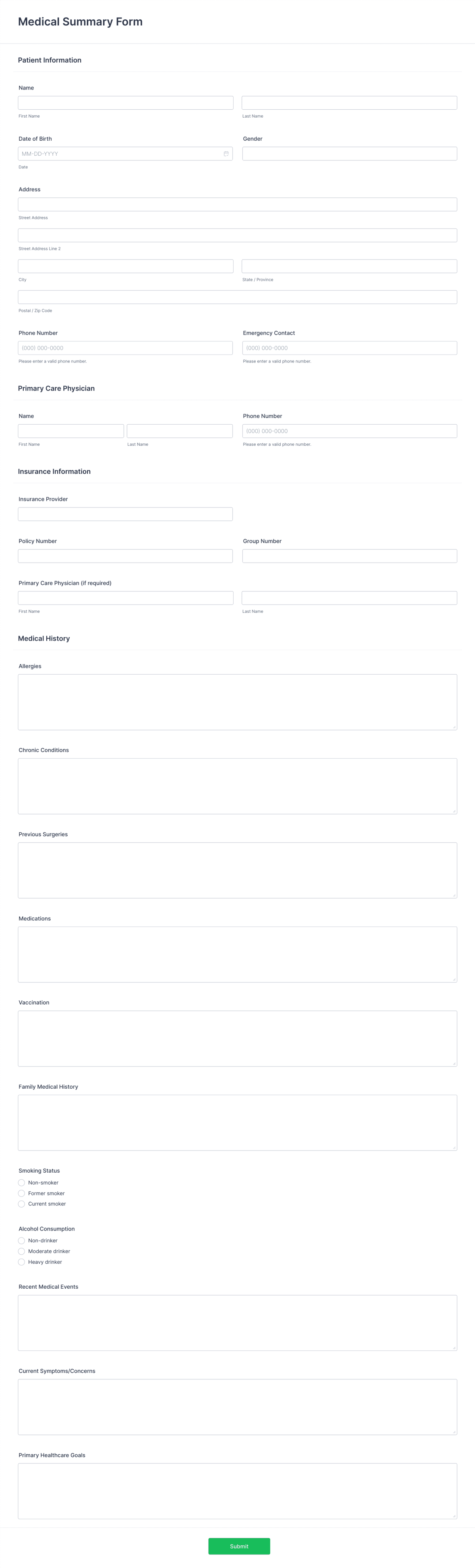 Medical Summary Form Template | Jotform