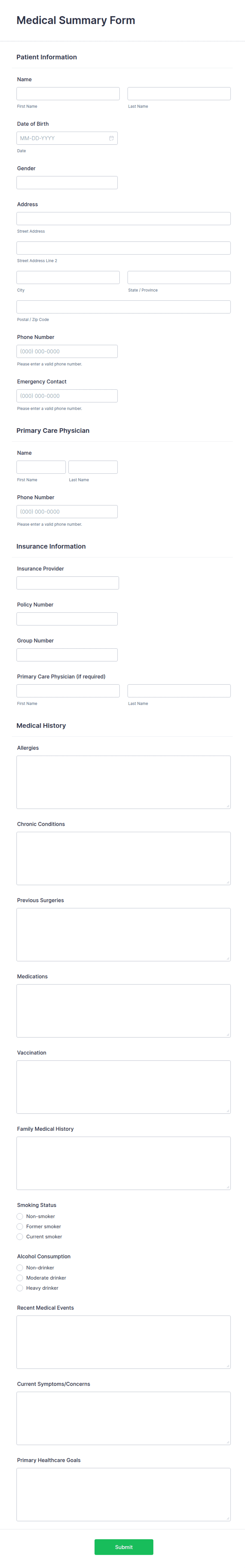 Medical Summary Form Template Jotform