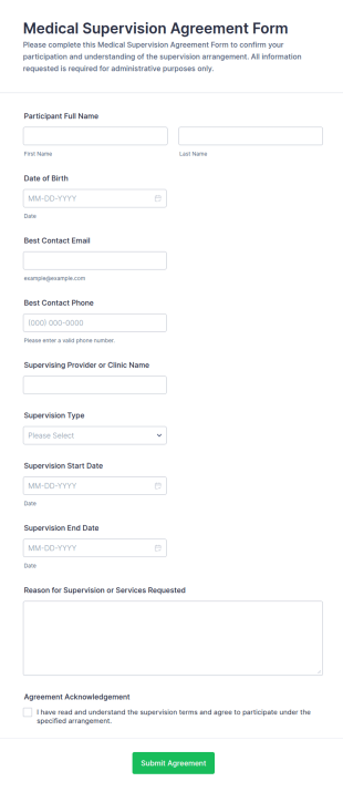 Medical Supervision Agreement Form Template