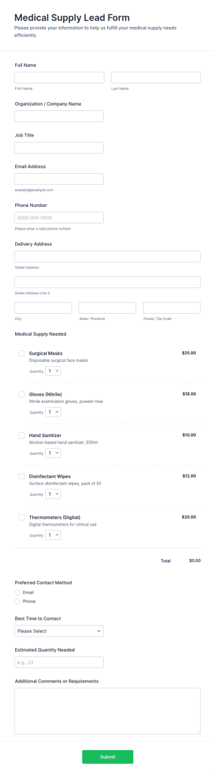 Medical Supply Lead Form Template