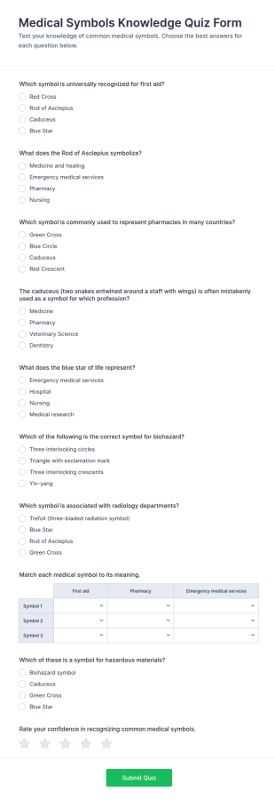 Medical Symbols Knowledge Quiz Form Template