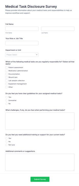 Medical Task Disclosure Survey Form Template