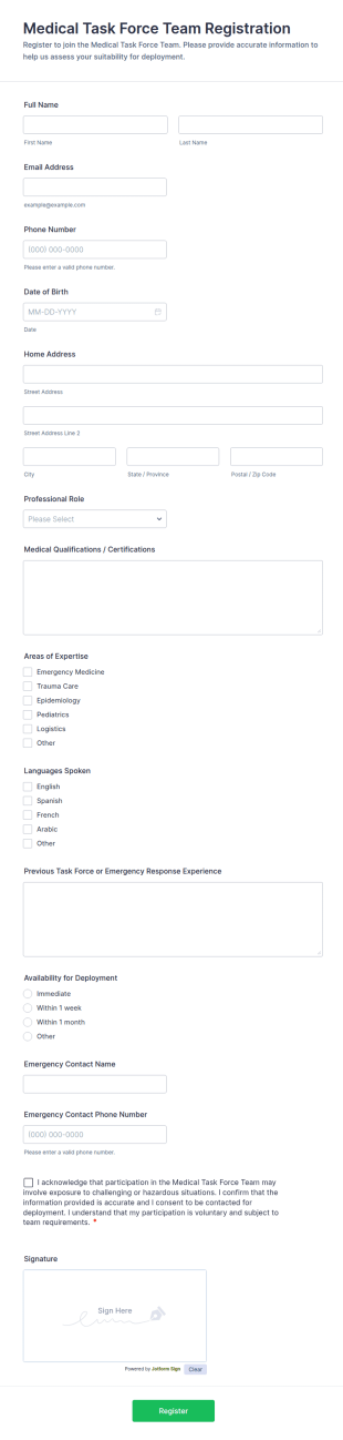 Medical Task Force Team Registration Form Template
