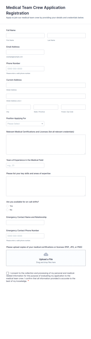 Medical Team Crew Application Registration Form Template