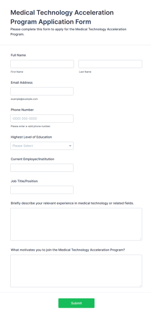 Medical Technology Acceleration Program Application Form Form Template