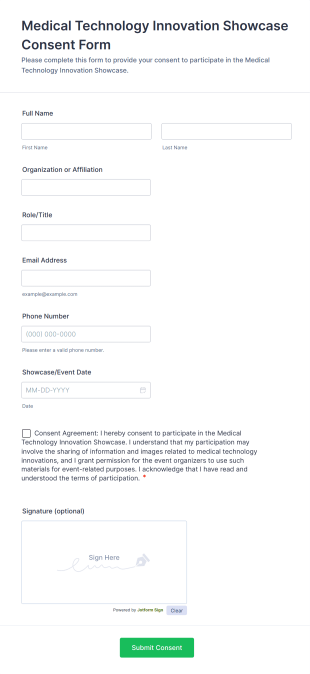 Medical Technology Innovation Showcase Consent Form Template