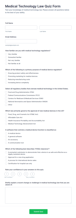 Medical Technology Law Quiz Form Template