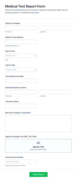 Medical Test Report Form Template