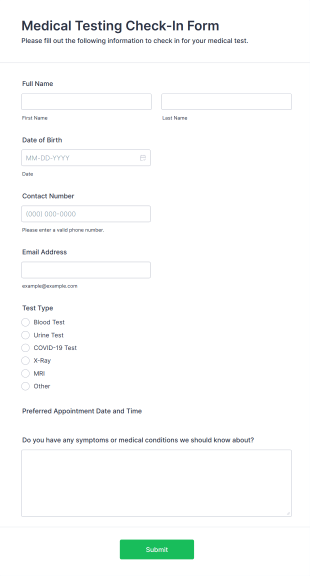 Medical Testing Check In Form Template