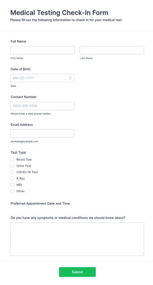 Medical Testing Check In Form Template