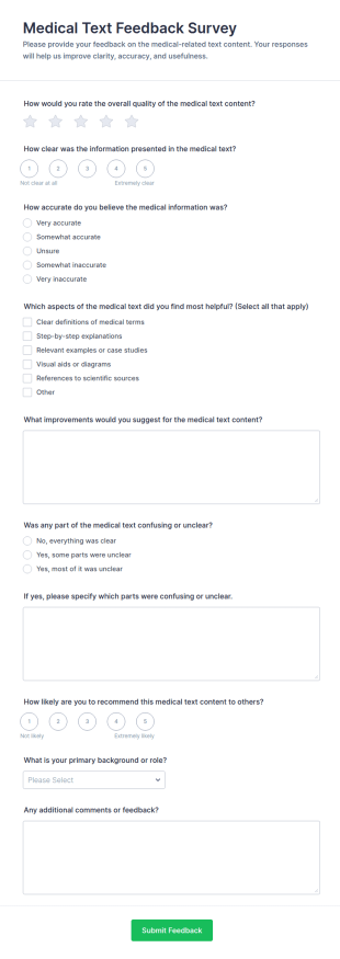 Medical Text Feedback Survey Form Template