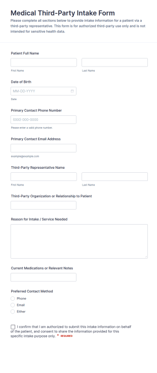 Medical Third Party Intake Form Template