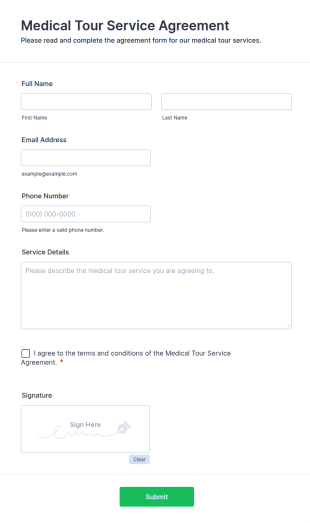 Medical Tour Service Agreement Form Template
