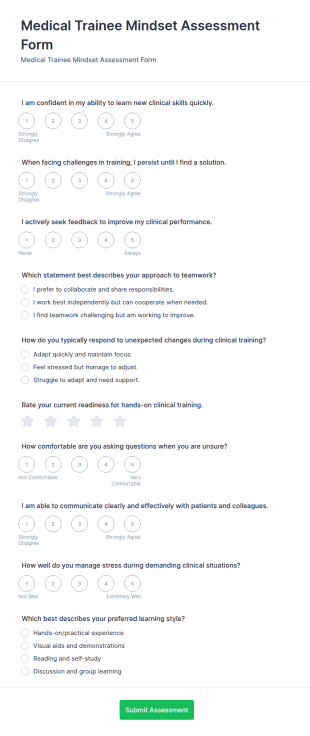 Medical Trainee Mindset Assessment Form Template