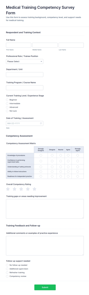 Medical Training Competency Survey Form Template