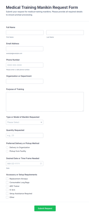 Medical Training Manikin Request Form Template