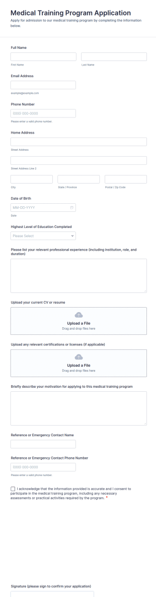 Medical Training Program Application Form Template