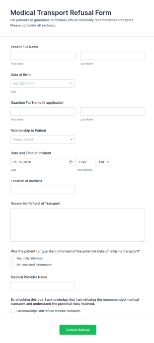 Medical Transport Refusal Form Template