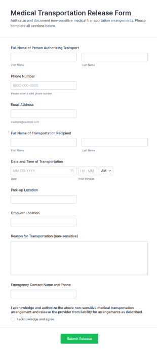 Medical Transportation Release Form Template