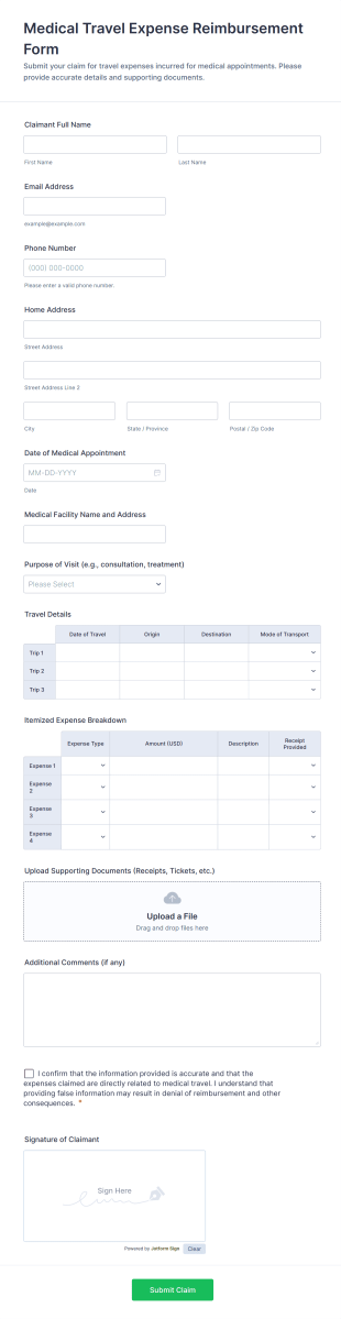 Medical Travel Expense Reimbursement Form Template