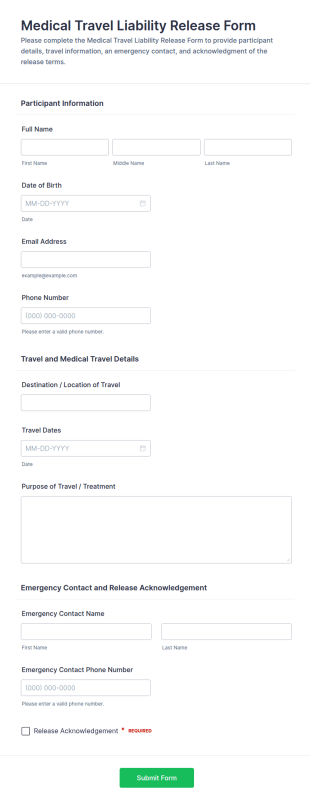 Medical Travel Liability Release Form Template