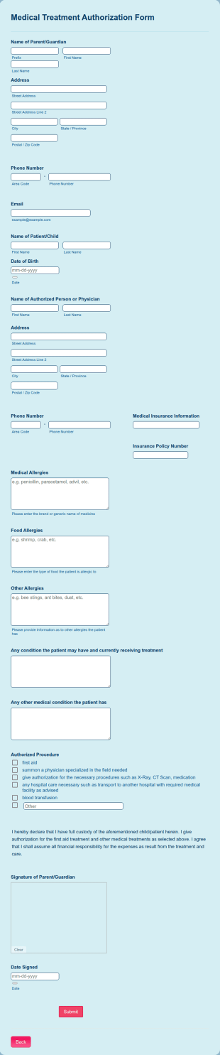 Medical Treatment Authorization Form Template