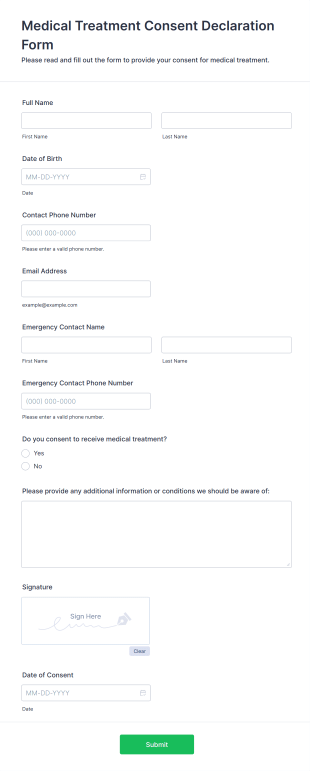 Medical Treatment Consent Declaration Form Template