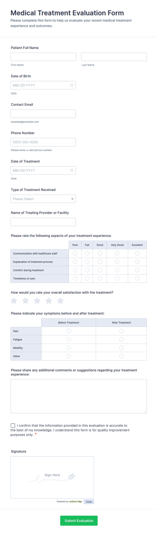 Medical Treatment Evaluation Form Template