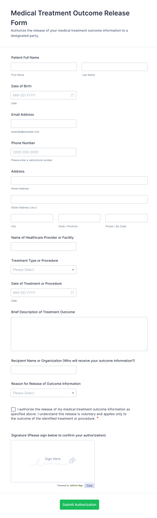 Medical Treatment Outcome Release Form Template